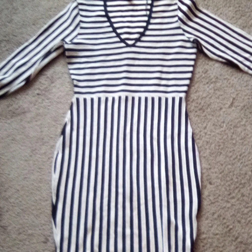 H & M Women Strips V Neck Formal Office Church Work party Boho Dance Dress - Picture 3 of 11